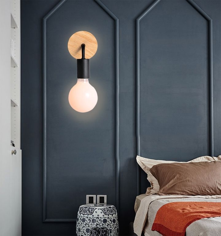 Aplique De Pared Metal Negro Y Madera Incluye Ampolleta ST64