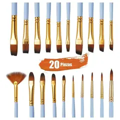 KUANGYE - Kit De Pinceles Para Acrílico, Óleo, Acuarelas, 20 Piezas