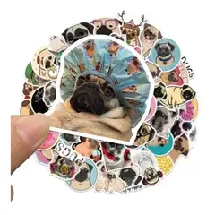 GENERICO - 50 Stickers Perro Pug Kawaii - Etiquetas Autoadhesivas