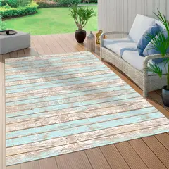 DAVANTI - Alfombra Decorativa Living Terraza Madera Vintage Azul 140X180Cm