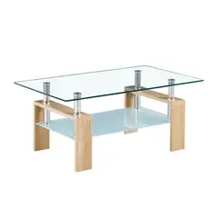 KLIK - Mesa de centro para living rectangular de vidrio y madera