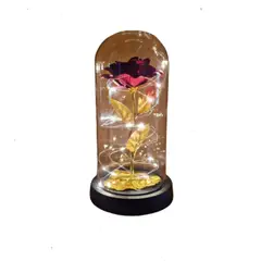 GENERICO - Rosa Eterna Luz Led Flor Eterna Artificial Cupula De Vidrio hoja dor