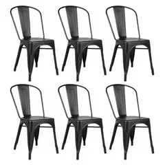 KLIK - Pack de 6 Sillas Tolix de Metal para Comedor Negras