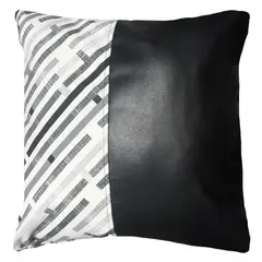 ELIZABETH PEPER - Cojín Decorativo EcoCuero Gris y Negro 45x45 Relleno.