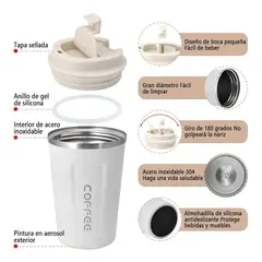 AIZO - Blanco Vaso Termico Portátil de doble capa de acero inoxidable café