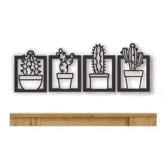 GENERICO - Cuadros Plantas Cactus 25x25cm en Madera MDF Pack 4ud
