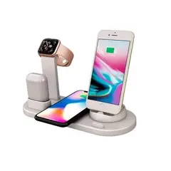 GENERICO - Estacion Carga Inalambrica 4 En 1 Para iPhone Samsung Xiaomi Blanco