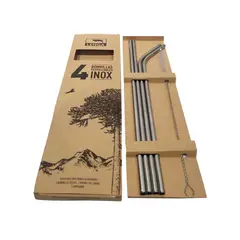 LENGA - Set 4 Bombillas Y 1 Accesorio Limpieza Acero Inox