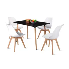 KLIK - Comedor Mesa Rectangular Negra 120x80 + 4 Sillas Tulip Blancas