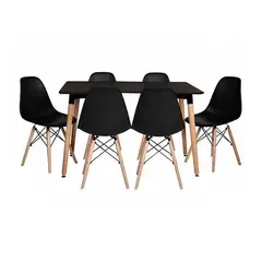 KLIK - Comedor Mesa Rectangular Negra + 6 Sillas Eames Negras KLIK.