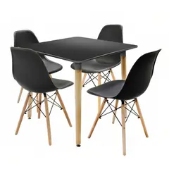 KLIK - Comedor Mesa Eames Cuadrada Negra + 4 Sillas Eames Negras