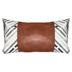 ELIZABETH PEPER - COJIN DECORATIVO ECOCUERO GRIS Y BEIGE 50X30 RELLENO.