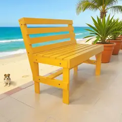 GENERICO - ESCAÑO AMARILLO  BANCA DE TERRAZA RUSTICA EN MADERA