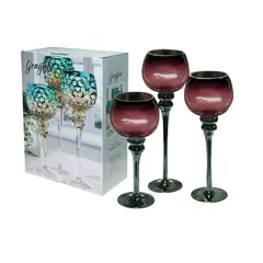 MSA MUEBLES SANTA ANA - JUEGO 3 COPAS CANDELABRO ROJO VINO CRAQUELADO