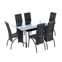 OEM - Juego de comedor rectangular vidrio templado con 6 sillas  T912 N