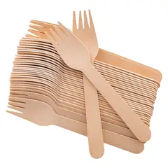 GENERICO - 100 Tenedores Desechables Bambú Cubiertos Madera Ecológico