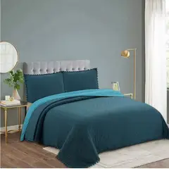 GENERICO - Cubrecama King - Verde petroleo pompón de verano