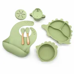 GENERICO - Set alimentación complementaria silicona dino verde