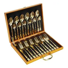 BJ HOGAR - Set 24 Piezas Cuchillería Cubiertos De Lujo Acero Inoxidable Dorado