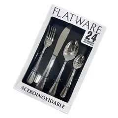 BJ HOGAR - Set 24 Cubiertos Acero Inoxidable Cuchillo Tenedor Cuchara Caja