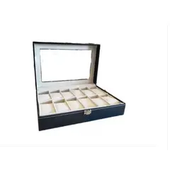 GENERICO - Organizador Para 12 Relojes Joyas Ecocuero Y Vidrio