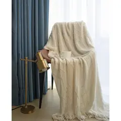 DEKOHOME - Manta tejida Rombos Material acrílico 172x127cm Blanco invierno