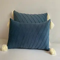GIOS - Pack 2 Cojines Alforza Azul Piedra Decorativo