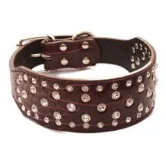 MASCAN - Collar Perro Con Diamantes Eco Cuero 2Xl Café