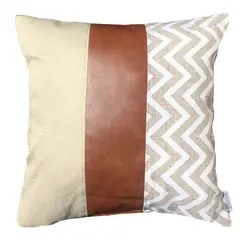 ELIZABETH PEPER - Funda Cojin Decorativo EcoCuero ZigZag Crema y Blanco 45x45