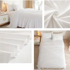 GENERICO - Juego De Sabanas Blancas 2.0 Plazas (Queen) 144 Hilos (4 Piezas)