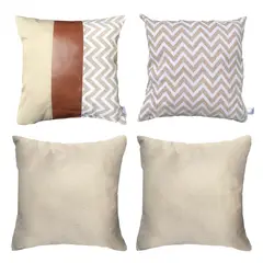ELIZABETH PEPER - Pack 4 Fundas Cojin Decorativo EcoCuero ZigZag Crema 45x45.
