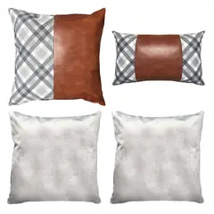 ELIZABETH PEPER - Pack 4 Cojines Decorativos EcoCuero Gris Cafe 50x50.