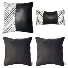 ELIZABETH PEPER - Pack 4 Cojines Decorativos EcoCuero Negro 50x50.