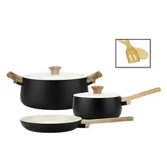 FANTUZZI - Batería de cocina de aluminio 7 Piezas negro Biela