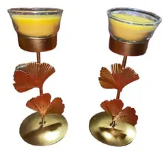 GENERICO - SET PORTA VELA HOJA DORADO