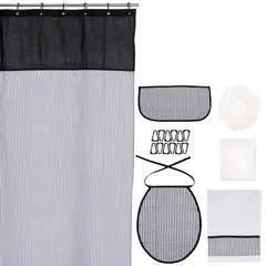 GENTILE - Cortina y Set de baño 7 piezas 180 x 180 cms negro líneas negras