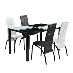 OEM - Juego Comedor Rectangular Vidrio Templado 4 Sillas Blanco con Negro