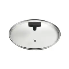 GHIDINI - Tapa Vidrio Templado Borde Acero Inox cAgujero de Vapor 28cm