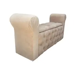 GENERICO - Banqueta Baúl Botone Con Brazos Beige Felpa Botone