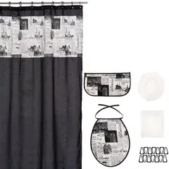 GENTILE - Cortina y Set de Baño Negro Diseño Diario 200 X 200 CMS