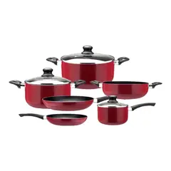 MARMICOC - Bateria De Cocina 9 Piezas Antiadherente Silde Rojo