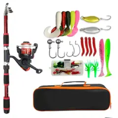 GENERICO - Caña De Fibra De Carbono + Juego De Señuelos De Pesca Set 36