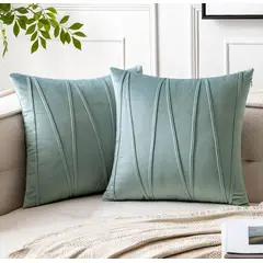 GENERICO - Pack 2 Fundas De Cojin Terciopelo Rayas Suaves 45x45 Color Menta