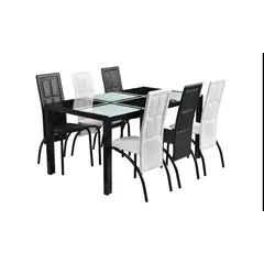 OEM - Juego Comedor Rectangular Vidrio Templado 6 Sillas Blanco Negro
