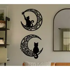 GENERICO - Cuadro Decorativo Figura Gato Luna Mdf 39*36cm X 2 Unidades