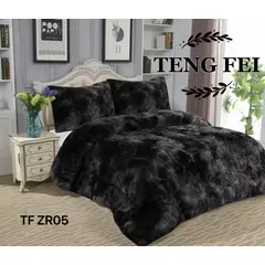GENERICO - Plumon de invierno Peludo con Chiporro 2 Plazas - Negro Jaspeado