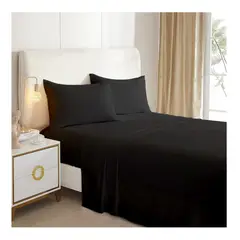 GENERICO - Juego De Sabanas Lisas Negras 2.0 Plazas (Queen) 144 Hilos