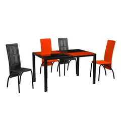 OEM - Juego Comedor Rectangular Vidrio Templado 4 Sillas ROJO CON NEGRO…