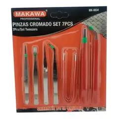 MAKAWA - Set Kit Juego De Pinzas Cromado 7 Piezas