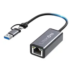 LINKON - Adaptador Usb C+usb 3 A Rj45 2en1 Lan Ethernet Giga 1000mbps